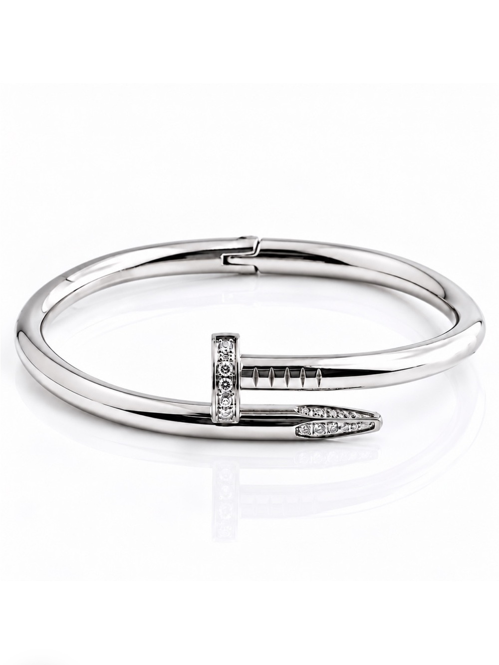 Silver Plated Stainless Steel Crystal Nail Cuff Bangle Bracelet
